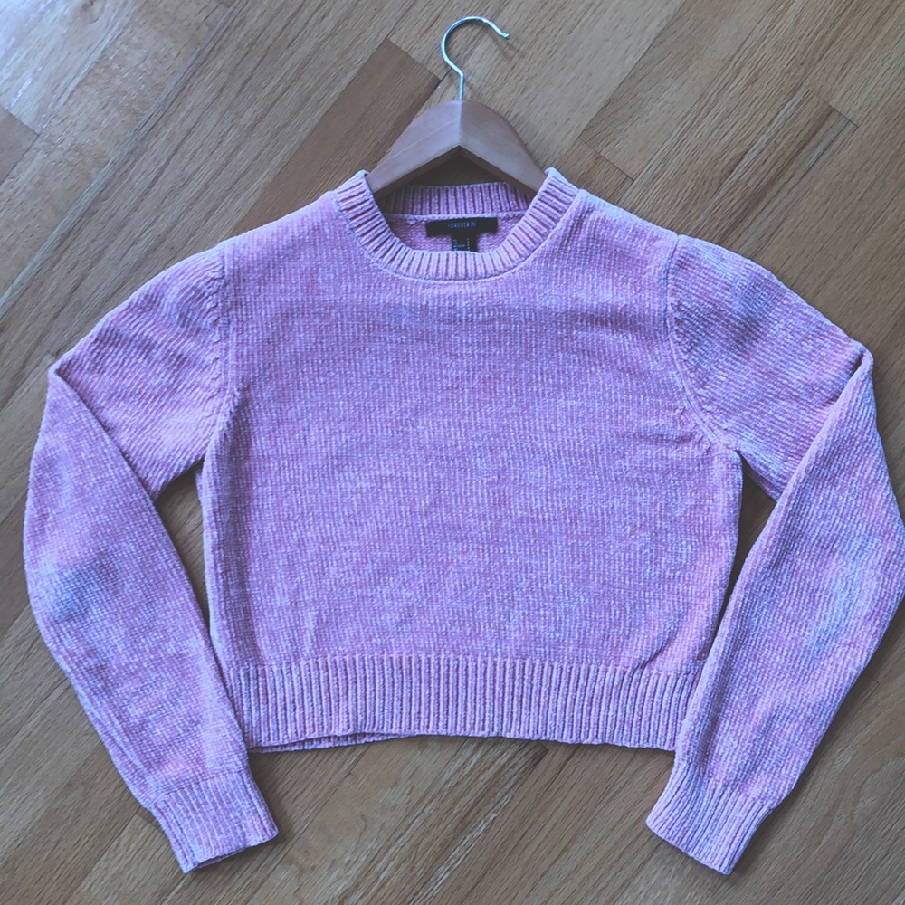 Forever 21 Ribbed Trim Chenille Sweater Blush